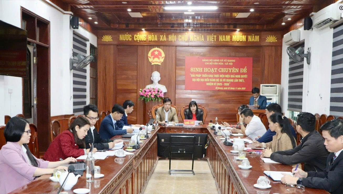 CHI BỘ VĂN HÓA – XÃ HỘI XÃ VŨ QUANG SINH HOẠT CHUYÊN ĐỀ “ GIẢI PHÁP TRIỂN KHAI THỰC HIỆN HIỆU QUẢ NGHỊ QUYẾT ĐẠI HỘI ĐẢNG BỘ XÃ VŨ QUANG LẦN THỨ I, NHIỆM KỲ 2025-2030.