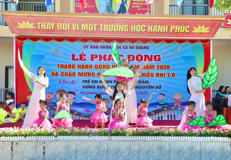 Xã Vũ Quang tổ chức Lễ phát động tháng hành động vì trẻ em năm 2026 với chủ đề “Trẻ em hạnh phúc, an toàn, vững bước trong kỷ nguyên số”