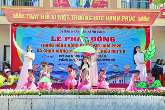 Xã Vũ Quang tổ chức Lễ phát động tháng hành động vì trẻ em năm 2026 với chủ đề “Trẻ em hạnh phúc, an toàn, vững bước trong kỷ nguyên số” 
