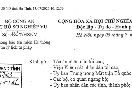 Thông báo tên miền Hệ thống thông tin Lý lịch tư pháp