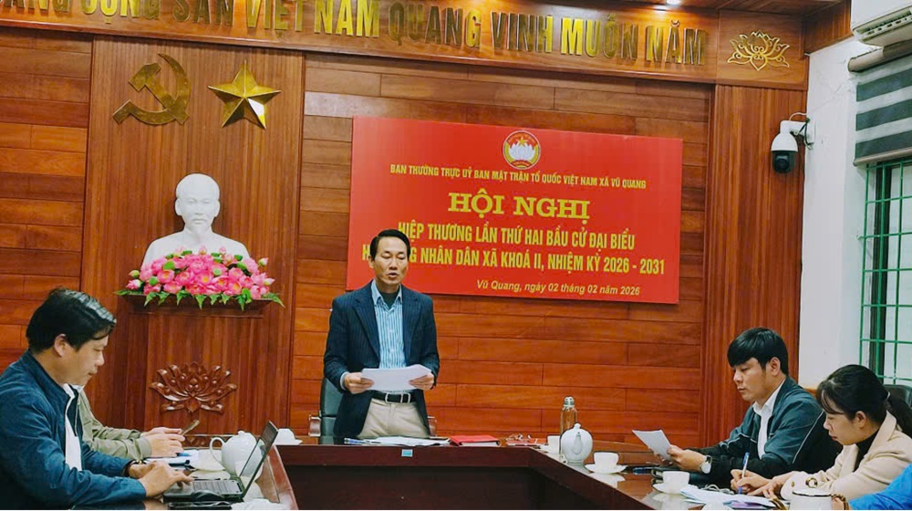 Hội nghị hiệp thương lần thứ hai, thỏa thuận lập danh sách sơ bộ người ứng cử Đại biểu HĐND xã Vũ Quang